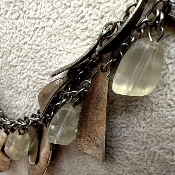 Vintage Boho Metal & Quartz Crystal Pendant Necklace.  B53 - Picture 6 of 12